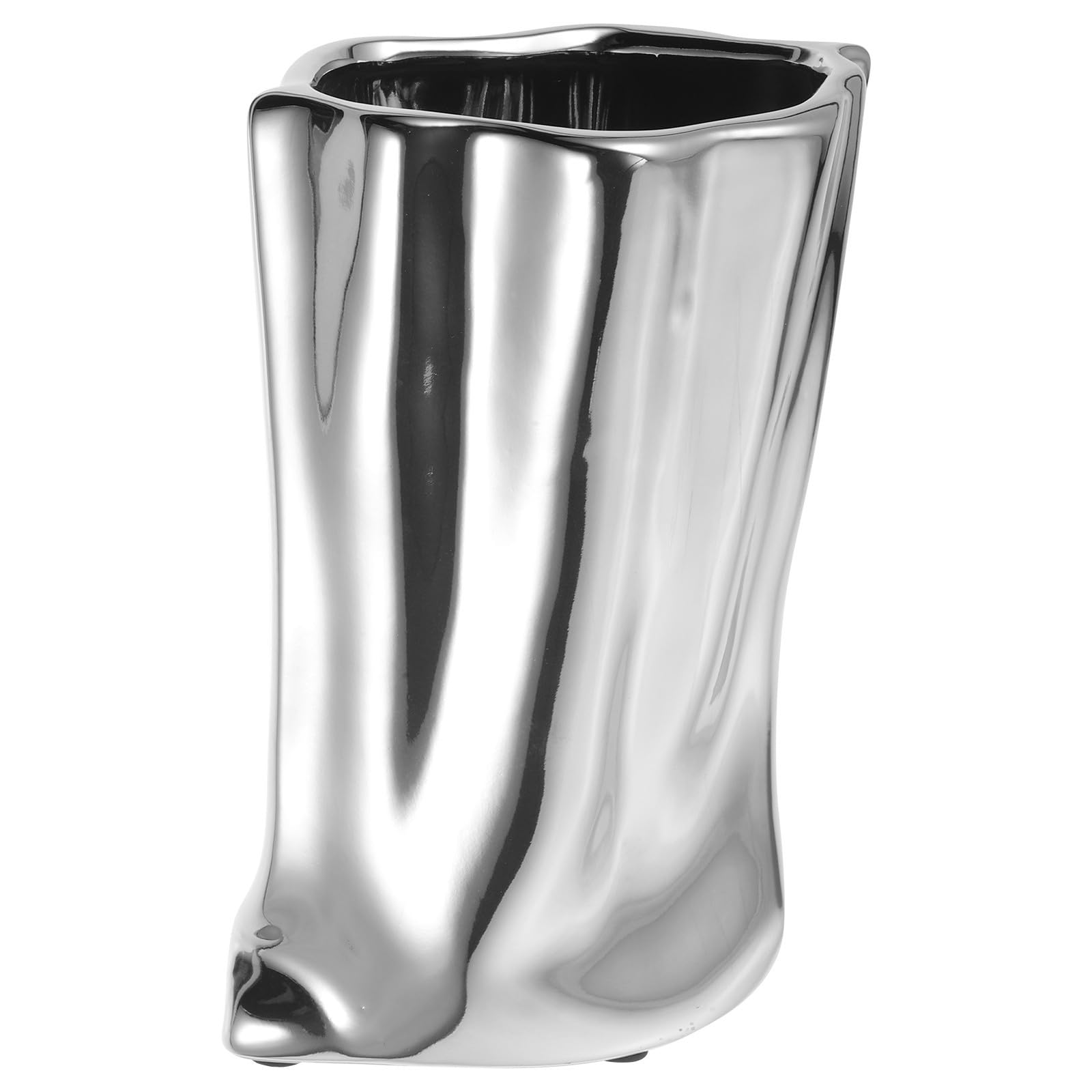 Vase céramique plissé argenté pour fleurs séchées et décoration de table de salon moderne