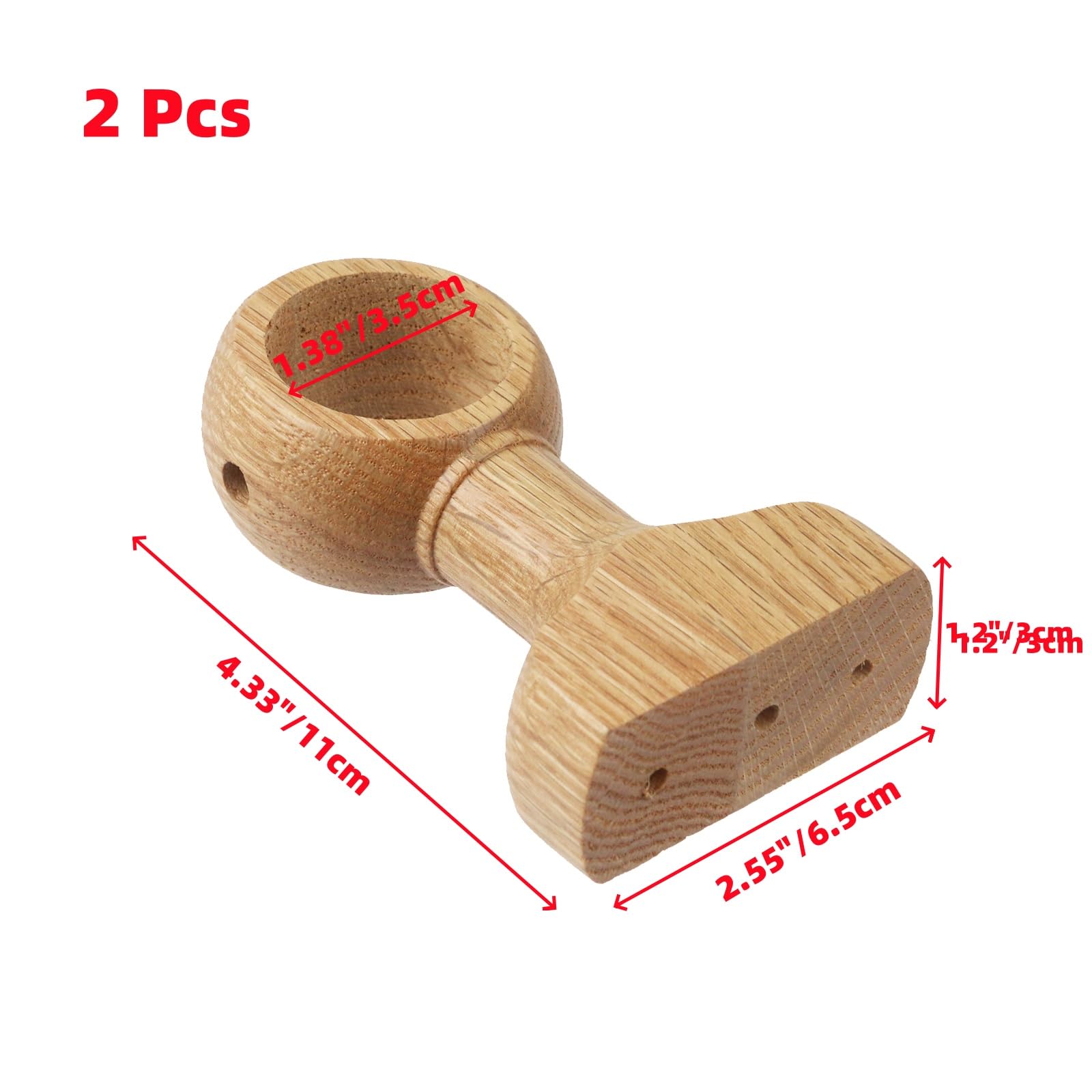 Oedema 2 Pcs Wood Curtain Rod Brackets Closet End Support Bracket Rod Holder with Screws for 1-1/2 Inch Drape Pole, Wood Color