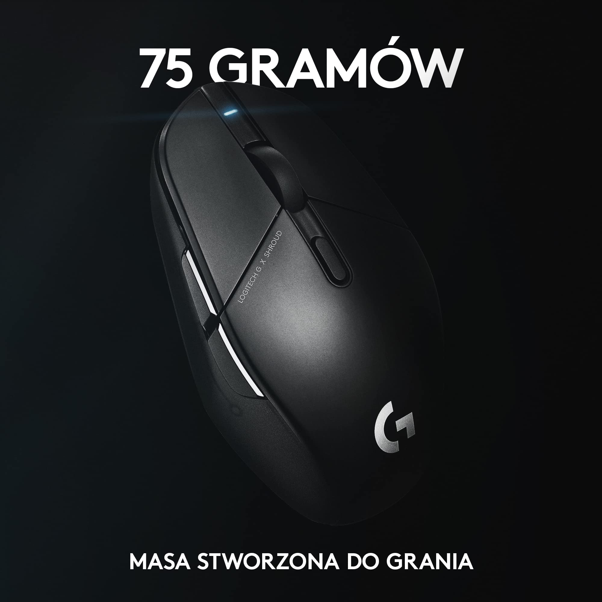 Logitech G303 Shroud Edition Bezprzewodowa mysz gamingowa – technologia łączności bezprzewodowej LIGHTSPEED – HERO 25K – 25 600 DPI – 75 gramów – 5 przycisków – PC – Czarna