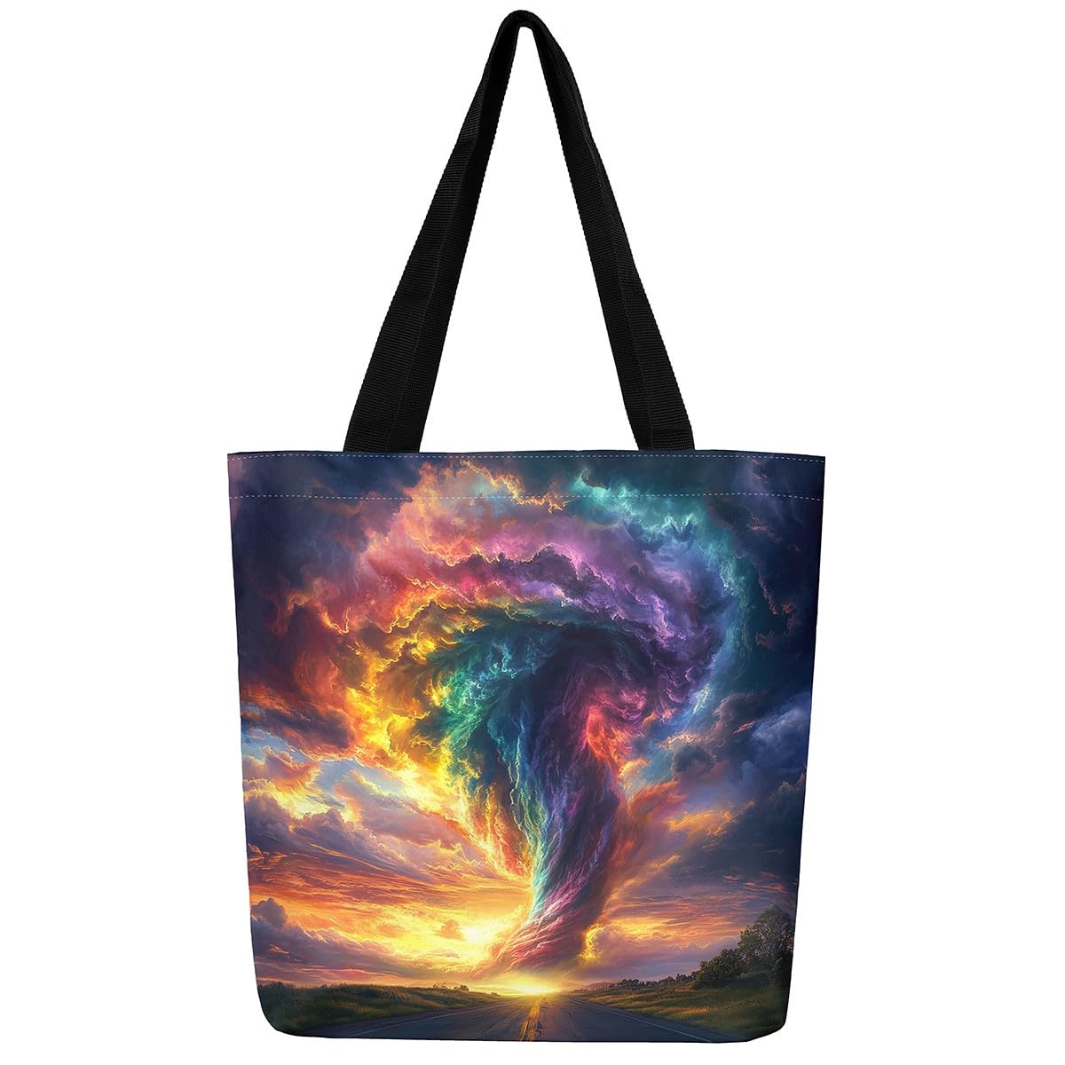 Homewish 3D Tornado Handbag Colorful Tornado Canvas Tote Bag, Natural Tornado Storm Horror Theme Handbag Reusable Multipurpose Bag