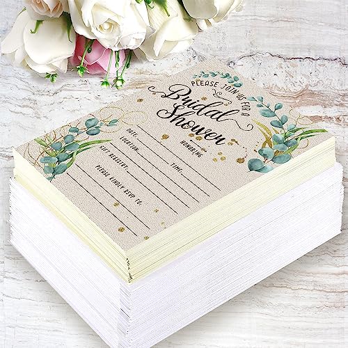 Bridal Shower Invitations with Envelopes - Set of 25 - Blank Bridal Shower Stationery - Eucalyptus, Floral and Beautiful Bridal Shower Supplies, Celebration of Love Print, 5x7 Simple Design Invitation - Thumbnail 6