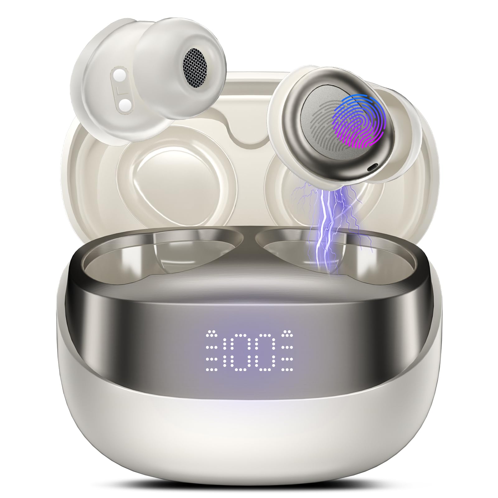 Sleep Earbuds Bluetooth 5.4 in Ear Light-Weight Headphones, Mini Sleep Headphones Small Design for Side Sleepers, 47H Playtime with Charging Case, Clear Calls Earphones, Off White