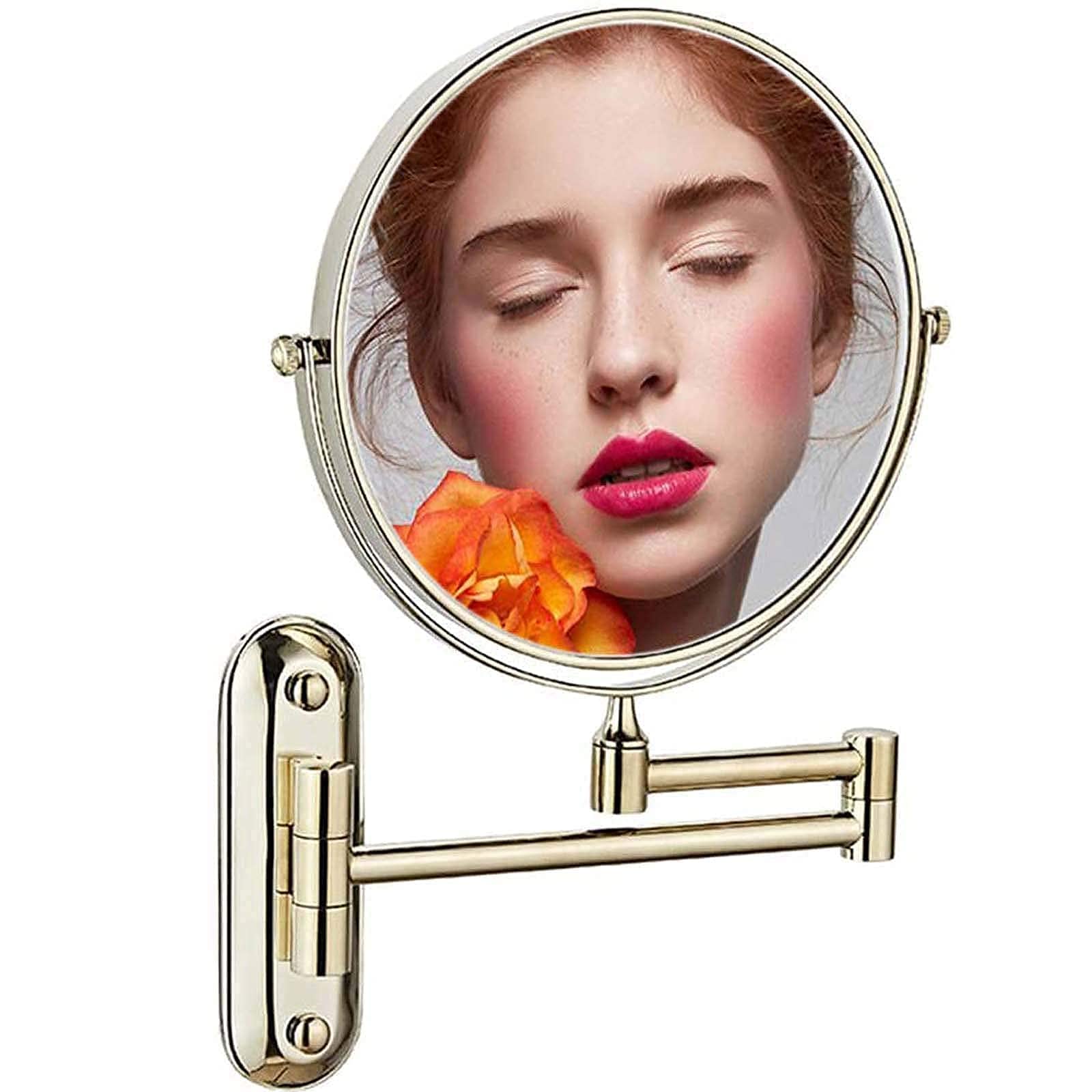 Miroir de salle de bain mural rond avec loupe 5X pivotant à 360 degrés