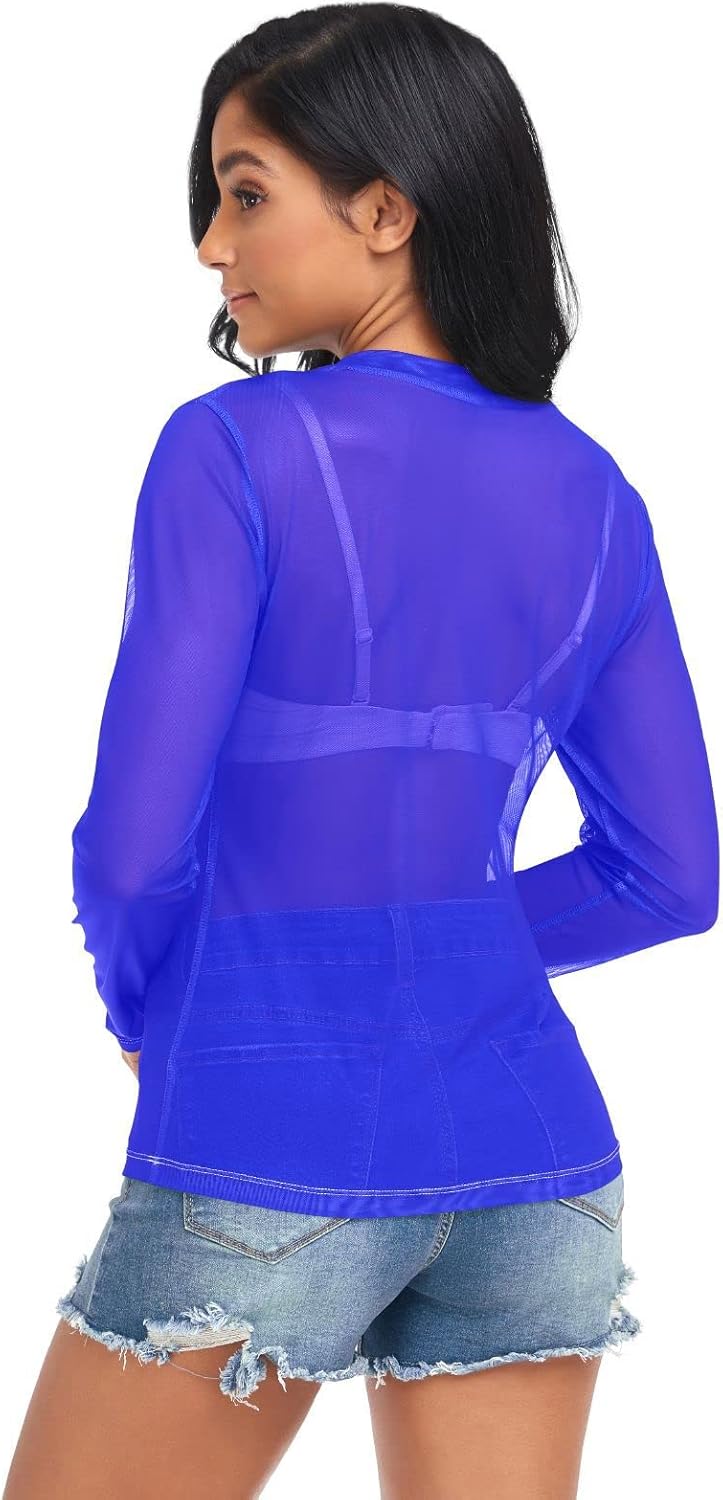 Sexy Black Long Sleeve Sheer Tops for Women S Black - Image 2