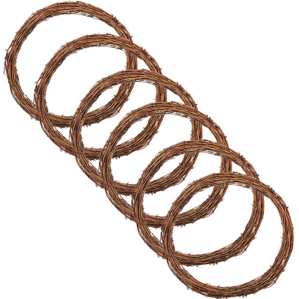 30cm Natural Grapevine Wreath, Vine Branch Ring, Rattan Making Supplies for DIY Autumn Christmas Crafting, Front Door Wall Hanging Round Plain Decor, Wedding and Party (6PCS)