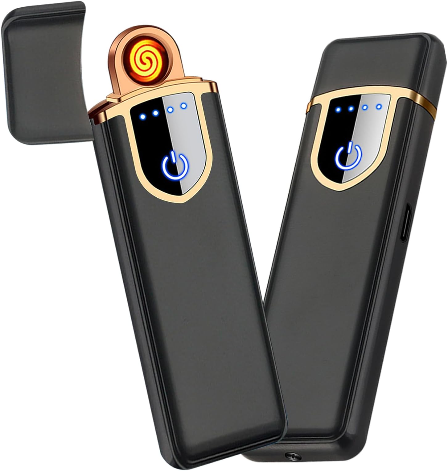 Electronic Lighter, Smart USB Rechargeable Lighter with LED Battery Indicator, Mini Windproof Flameless Double-Sided Ignition Plasma Electric Lighter with USB Charging Cable(Black)