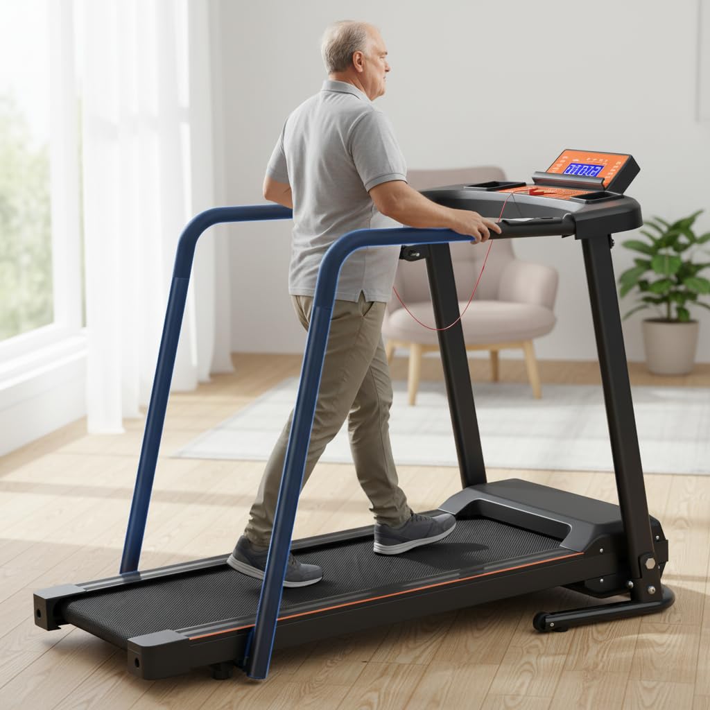 Walking Pad per anziani, tapis roulant pieghevole per casa con maniglia e app, tapis roulant elettrico e silenzioso fino a 120 kg, delicato sulle articolazioni per camminare e fitness