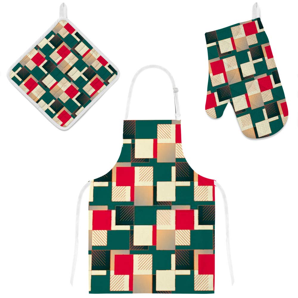 Lot de 3 tabliers de cuisine pastel avec gants et maniques motif fleurs