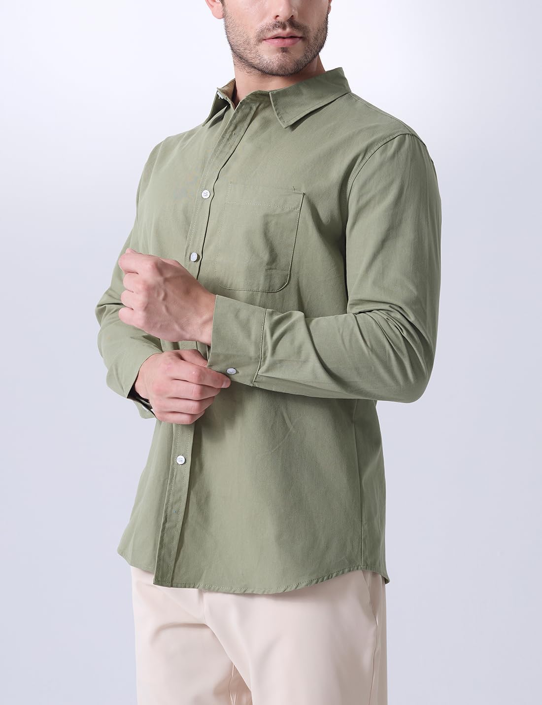 Mens Denim Shirt Long Sleeve Button Down Shacket Work Western Shirts Regular Fit Cowboy Casual Blouse(Green,XL) - Image 3