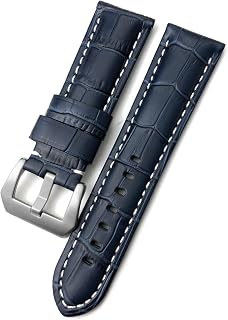 24mm Watch Band fit for PAM Panerai Luminor Green Red Blue Cowhide Strap Stainless Steel Buckle Free Tools (Color : 13, Size : 24mm Silver Buckle)
