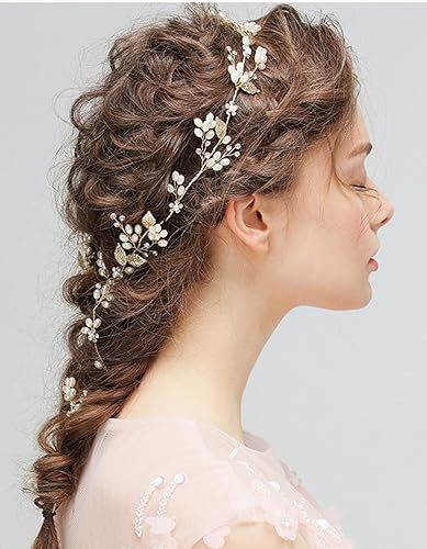 Miniatura 2 de Jumwrit Juego de 3 horquillas para el cabello de novia y diadema de perlas con diamantes de imitación y 3 horquillas con flores brillantes,