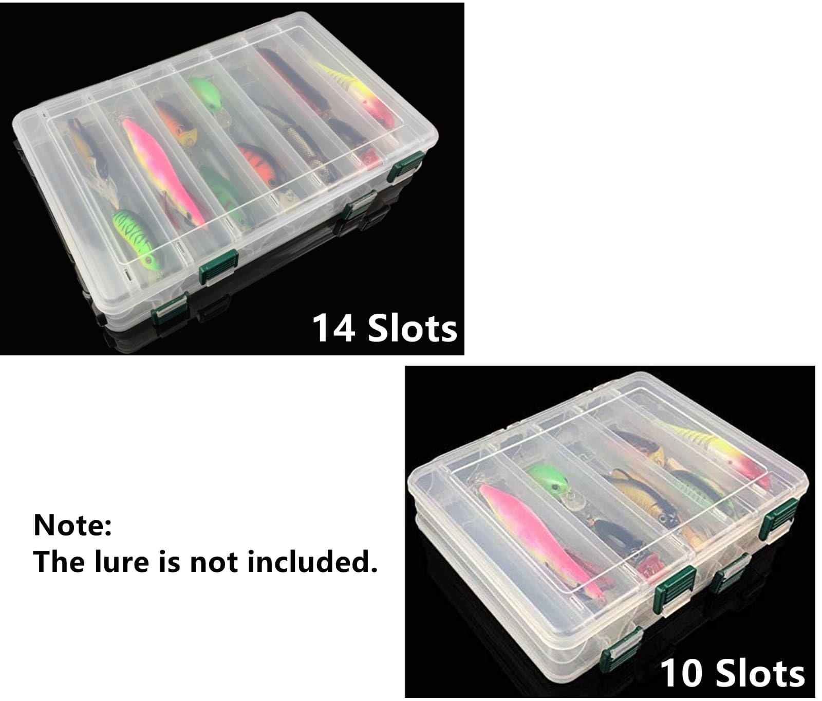 Milepetus Double-Sided Fishing Lure Hook Tackle Box Visible Hard Plastic Clear Fishing Lure Bait Squid Jig Minnows Hooks Accessory Storage Case Container (Clear-10 Slots) : Sports & Outdoors