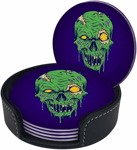 Juego de 6 posavasos redondos para bebidas Zombie Horror Helloween, juego de 6 posavasos con caja de almacenamiento, regalos de inauguración de la
