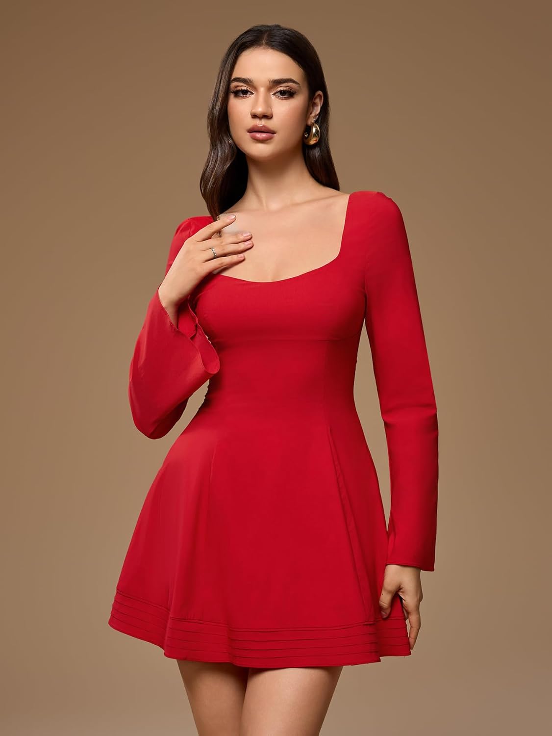 Long Sleeve Mini Dress Sweetheart Neckline A Line Short Party Going Out Dresses for Women - Image 2