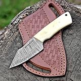 SUSA KNIVES Custom Handmade 7'' fixed blade hoof rasp knife/Cow boy knife/Damascus steel Bull cutter cowboy knives with pancake leather sheath (SUSA 117)