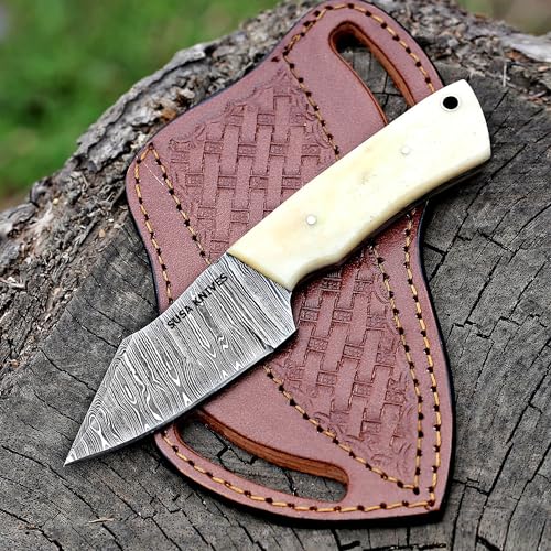 SUSA KNIVES Custom Handmade 7'' fixed blade hoof rasp knife/Cow boy knife/Damascus steel Bull cutter cowboy knives with pancake leather sheath (SUSA 117)