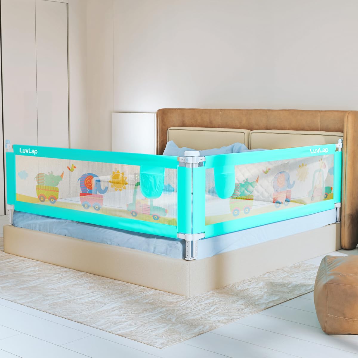 LuvLap Bed Rail Guard for Baby/Kids Safety, 180cm x 72 cm(6ft x 2.3ft), Portable & Foldable, Baby Safety Essential, Adjustable Height, Attractive Cartoon Prints, fits All Bed Sizes (Blue- Printed)-image-41