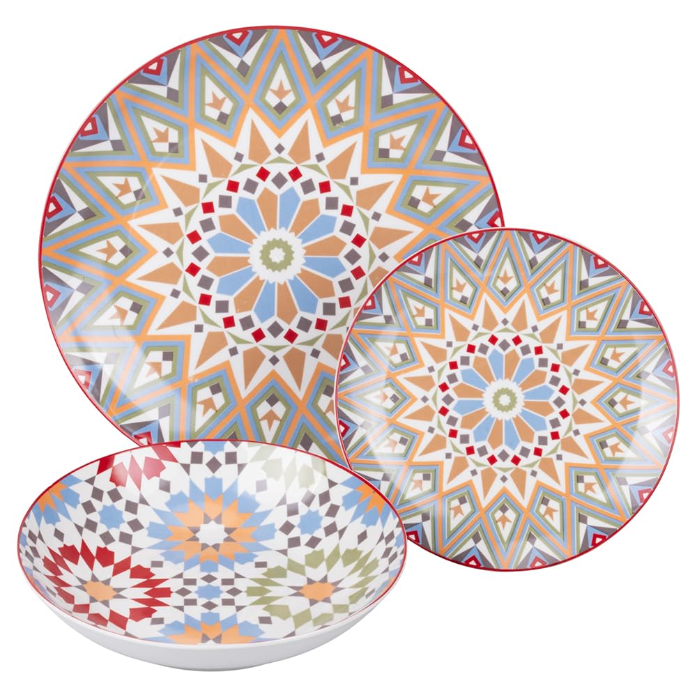 Casablanca - Vajilla de 18 piezas de porcelana, 3 plazas diferentes