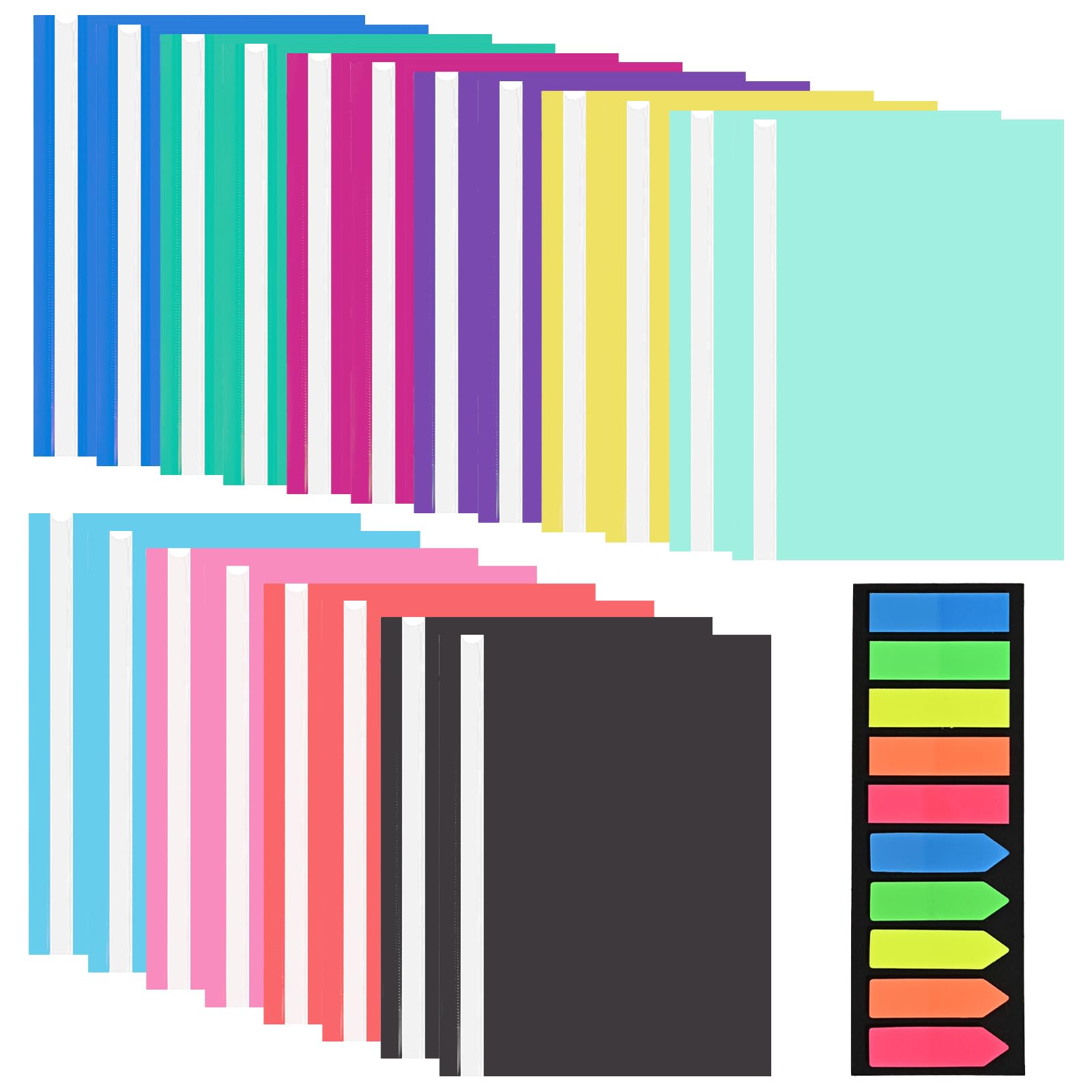 20 Pack A4 Clear Cover Project Folders with 200 Sheets Colorful Sticky Notes, Plastic Presentation Display Folders for Paperwork, Office School Report Document Organizer File(10 Folder Colors)