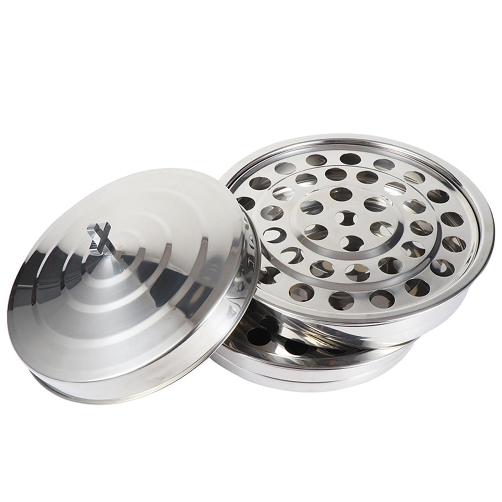 Pratico vassoio per comunione in acciaio inox 304 con coperchio per servizi religiosi 39 slot forniture stoviglie forniture lisce vassoio da portata