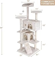 Vista 7 de Go Pet Club - Torre para gatos de 70'' de altura con múltiples niveles, poste para rascar, condominio, plataforma y torre para gatos medianos