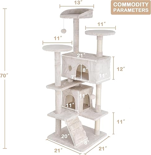 Miniatura 7 de Go Pet Club - Árbol para gatos de varios niveles de 70 pulgadas de alto con poste rascador, condominio, plataforma, torre para gatos medianos de