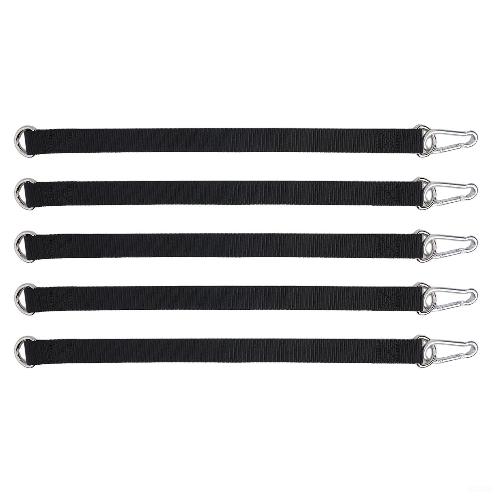Outdoor Camping Hiking Gear Tree Swing Straps Set 5pcs Heavy Duty Hook Ring Hanging Belt Nylon Extension Straps with Carabiners for Gym Sandbag Mountaineering Safety Chain Black 20-50cm(40cm*25mm)
