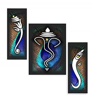 SAF Ganesha UV Textured Home Decorative Self Adhesive Religious Painting Set of 3 (Multicolour, 12 Inch X 18 Inch, SANFJM1010) - image, photos