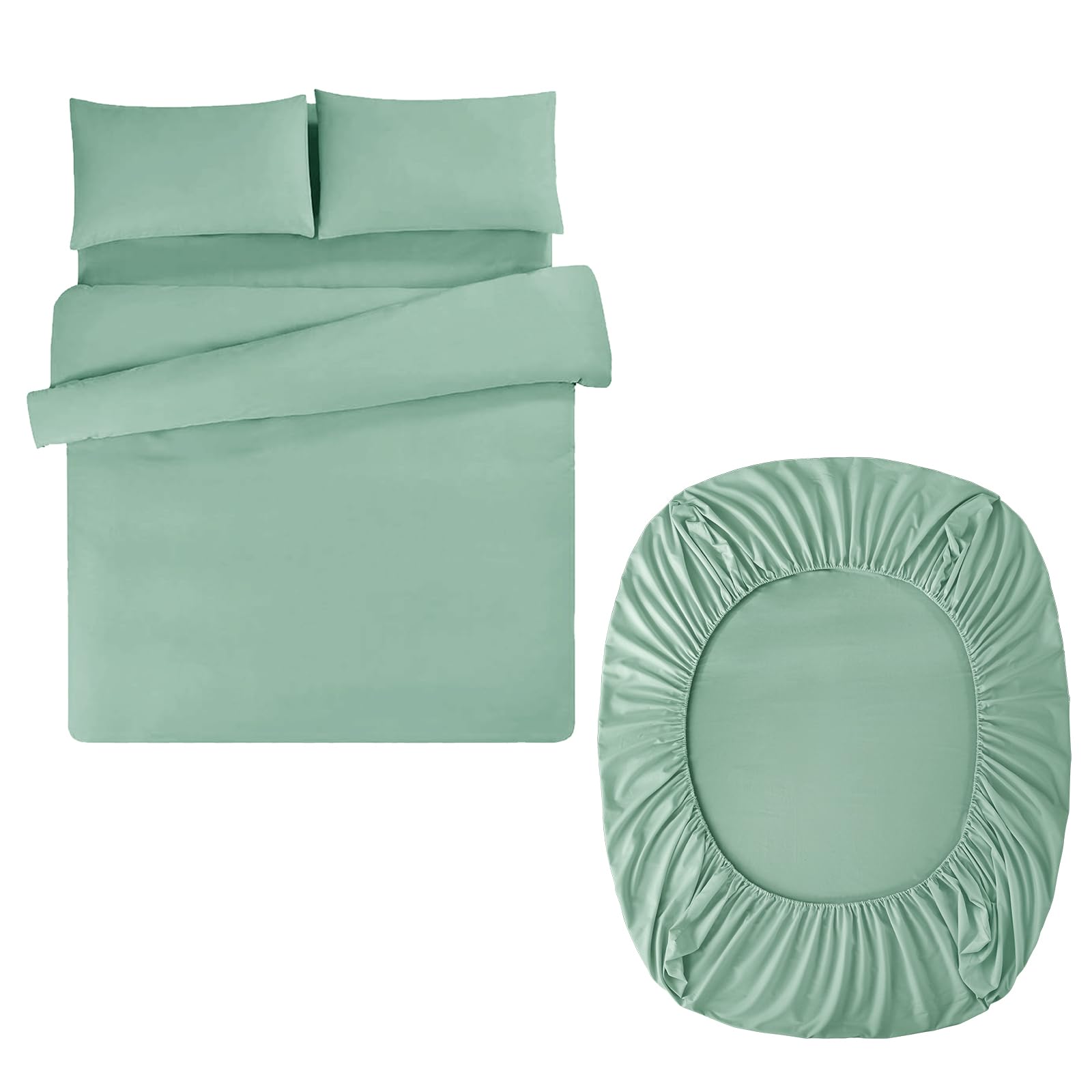 Aisbo King Duvet Set including Sheet, Sage Green 4 Pieces Microfiber Bedding Set for Kingsize Bed Includes Duvet Cover