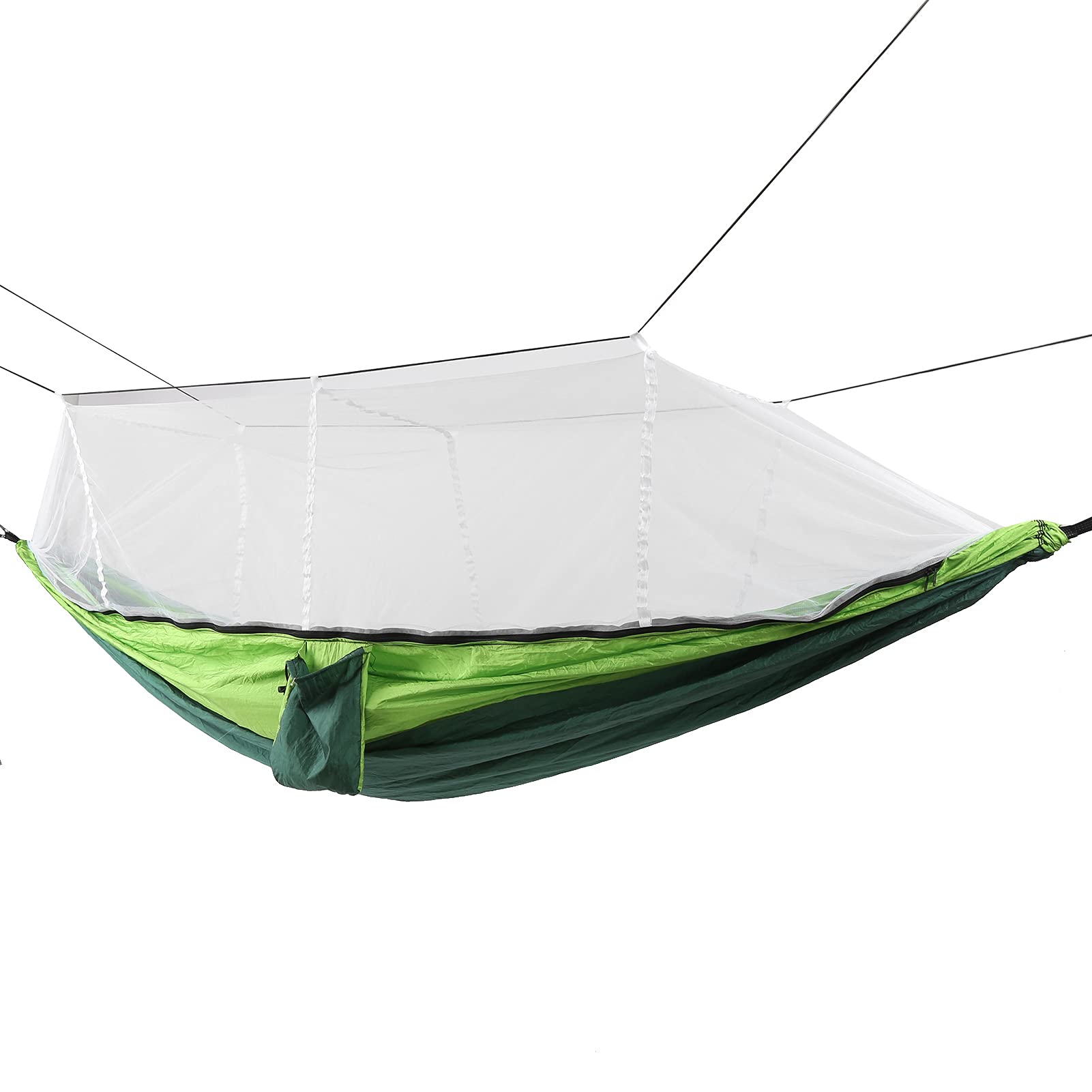 KANASI Amaca da campeggio con zanzariera, portatile, leggera, in tessuto di nylon paracadute, ideale per escursioni, campeggio e relax in giardino. (Dark green fruit pattern with green and white mesh)