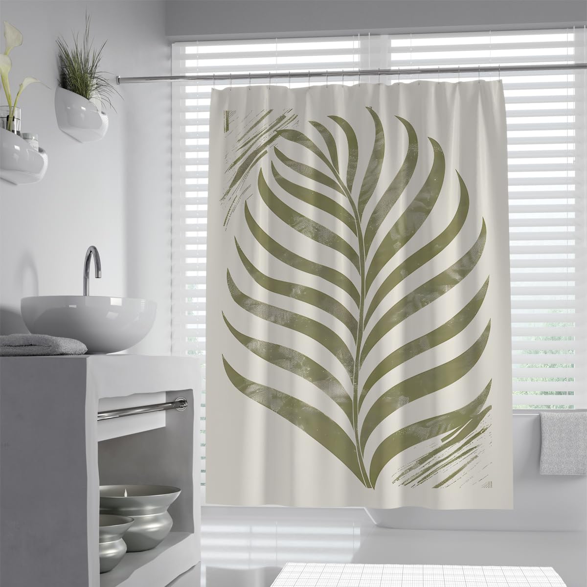 UIRINGART Tropical Shower Curtain W120xL200cm Abstract Geometric Monstera Palm Frond Distressed Texture Mildew Mould Resistant Polyester Bathroom Curtains with Hooks
