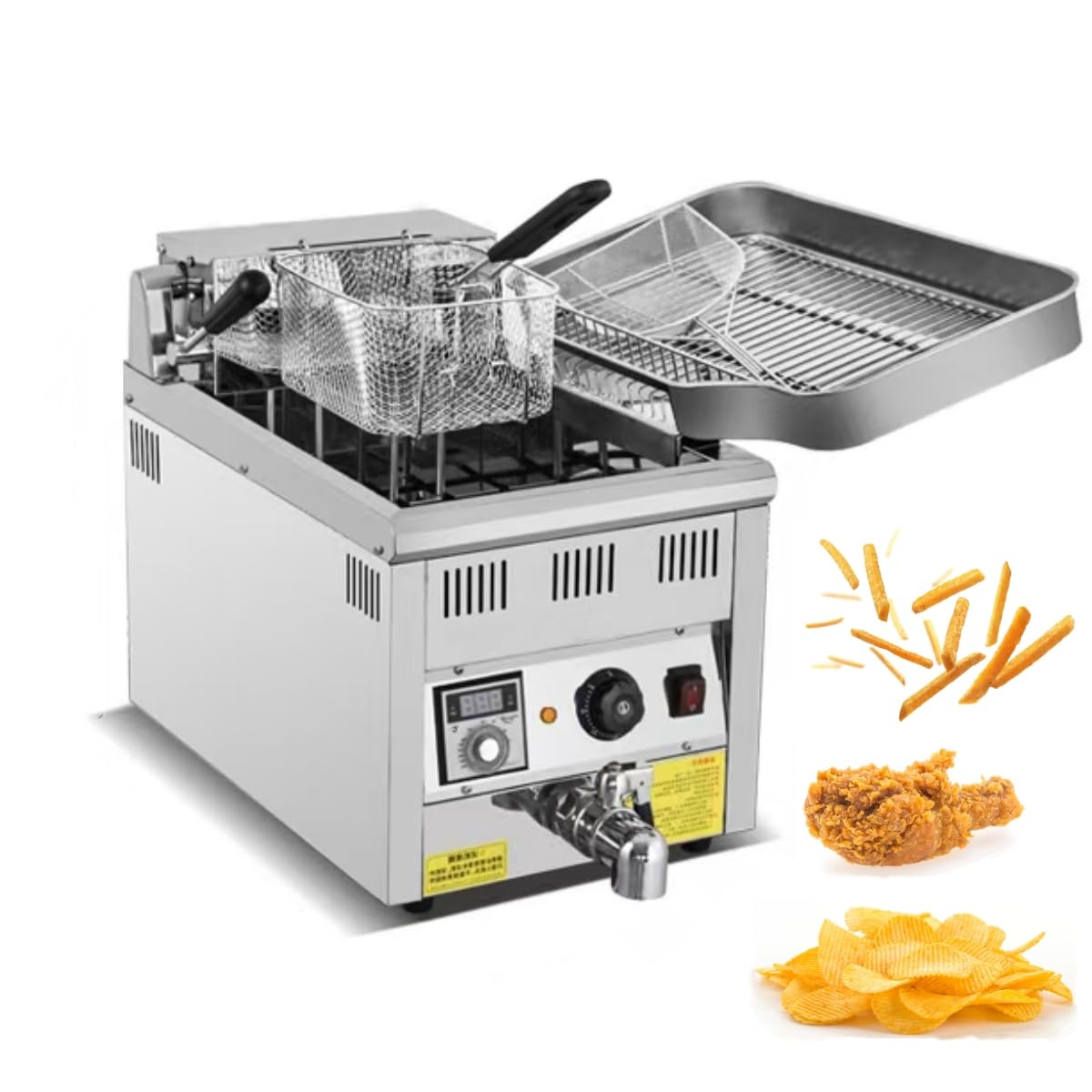 Koalalko Commercial Deep Fryer with Basket and lid, 4KW 12L Tanks Oil Drip Drainer Rack Electric Deep Fryers with Drain Valve Temperature Control and limiter (M)