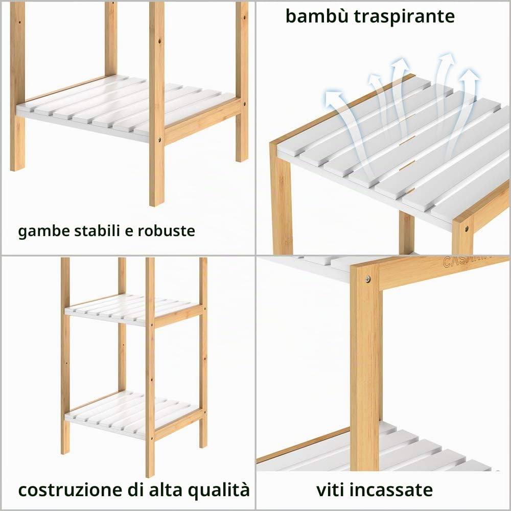 Casaria Scaffale da Bagno & Cucina 5 Ripiani Bambù Mobile a Colonna Portaspezie Scarpiera