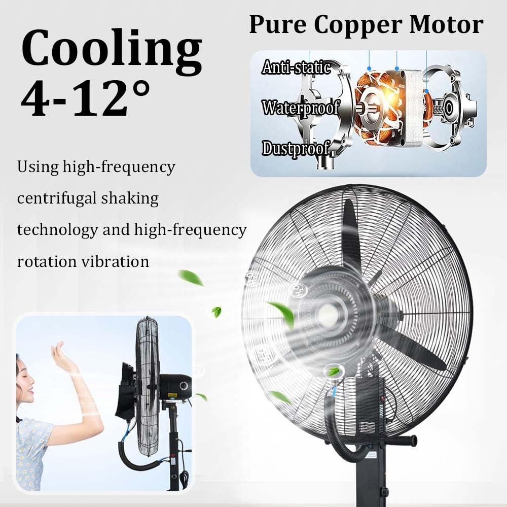 Ventilatore industriale da esterno con nebulizzatore, grande ventilatore nebulizzatore per garage, fabbrica, palestra, officina e giardino, 40,6 cm