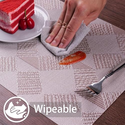 Image of YELONA Placemats for Dining Table - Heat Resistant, Non-Slip & Washable PVC Vinyl Table Mats - Set of 4, 45 x 30 cm (Beige & Cream)