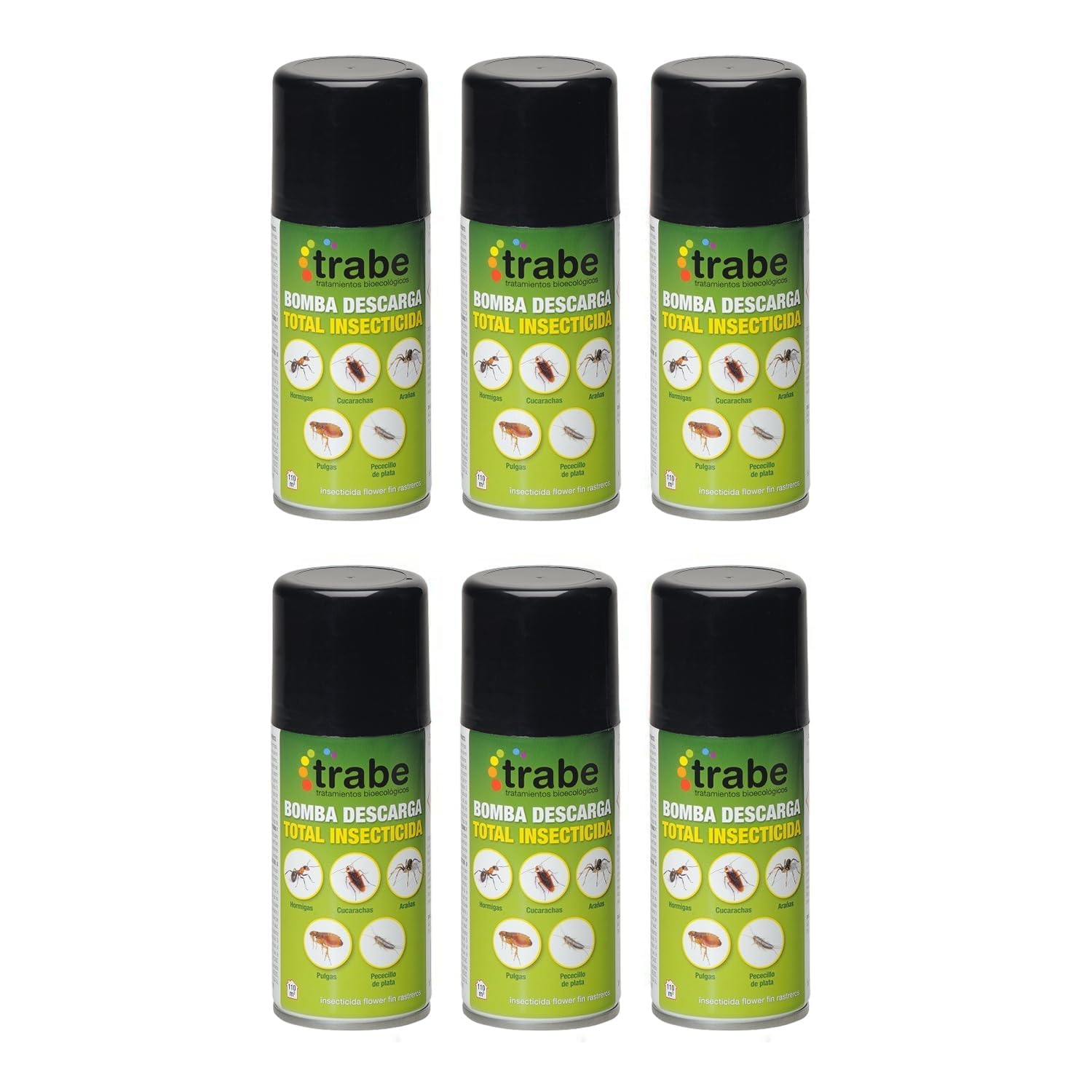 GROWMANIA Pack 6 Insecticidas Descarga Total de Trabe 150 ML | Elimina Chinches Pulgas e Insectos de tu Hogar, Cama y Habtiación | Larvicida Ovicida Bomba de Humo