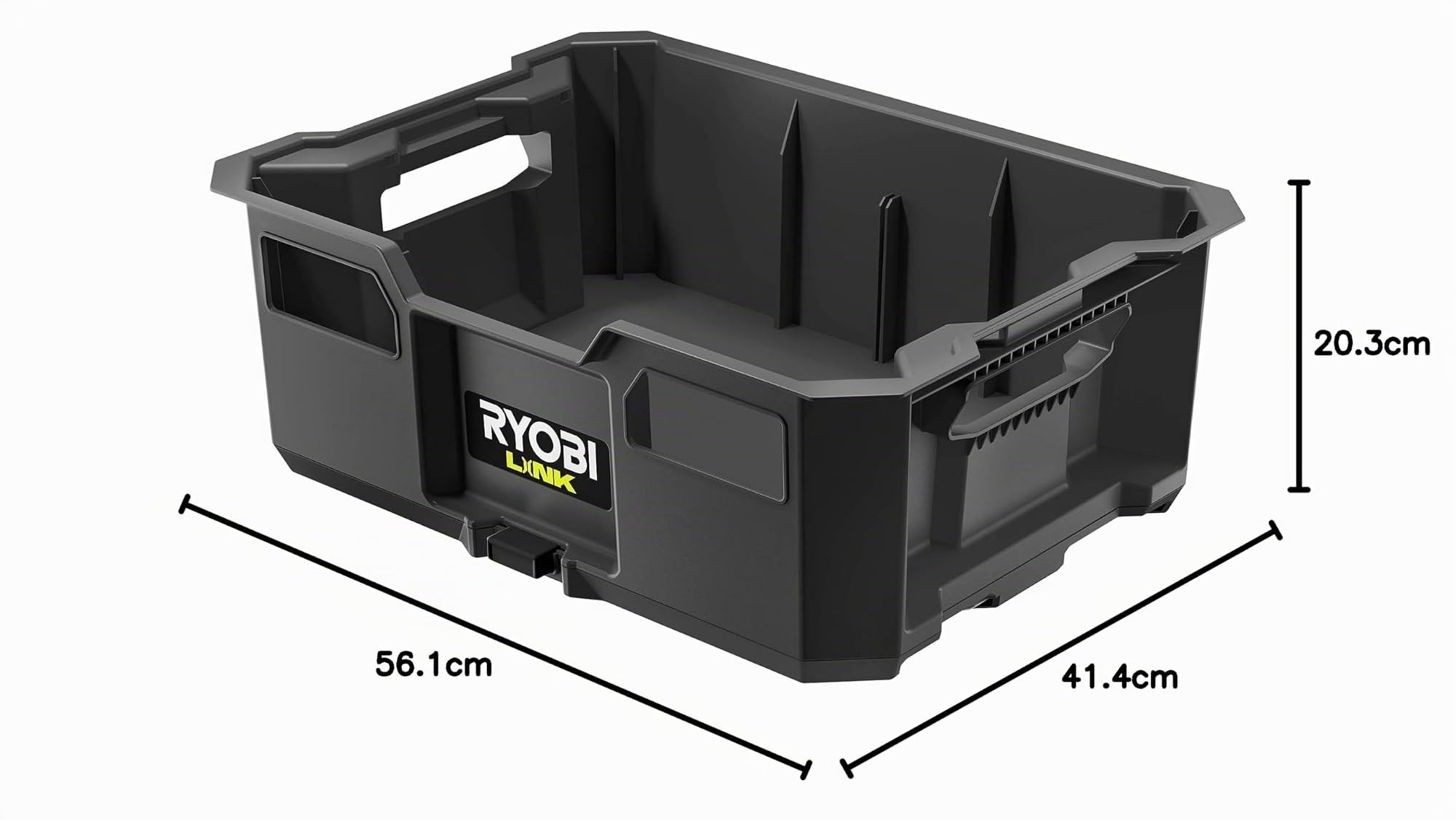 RYOBI LINK Werkzeugträger RSL104, stapelbares Aufbewahrungssystem, IP65 Schutz, belastbar bis 40 kg, robuster Werkzeug-Organizer