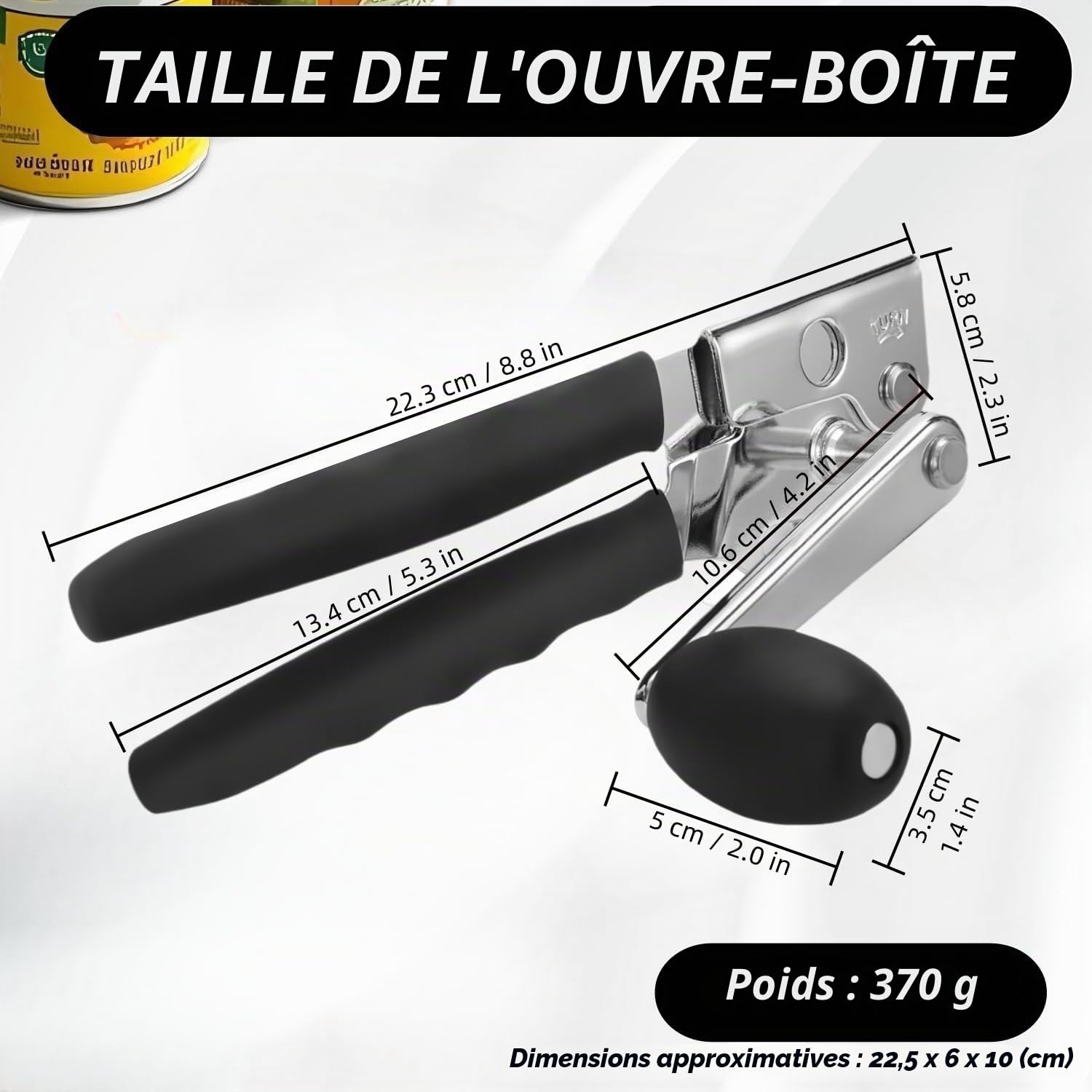 Ouvre-boîte en acier inoxydable professionnel manche confortable bord lisse Noir