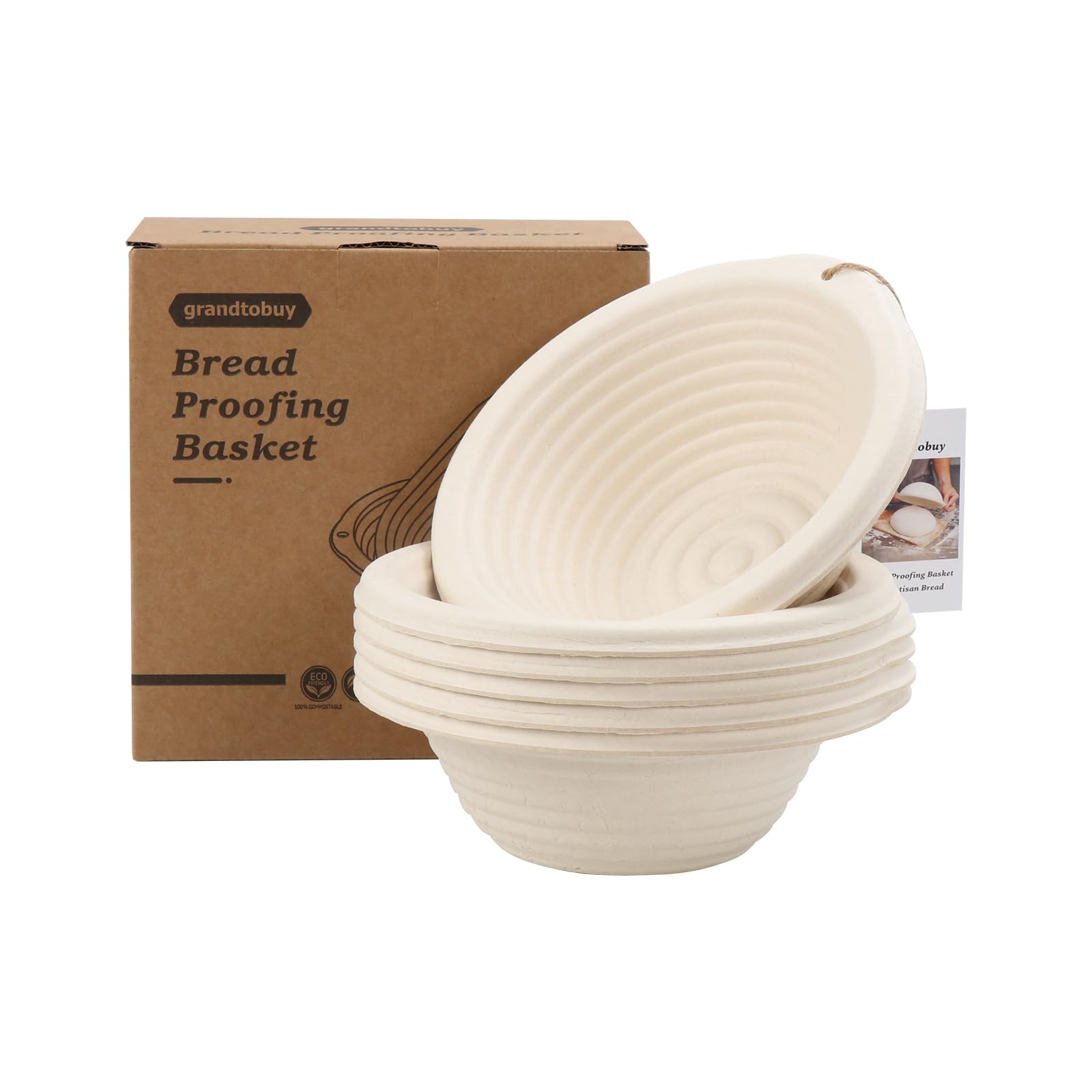 Bread Proofing Basket, 6x 7.5inch Round Pulp Banneton with 30pcs Non-woven Liner Cover, Sourdough Baking Supply for Professional & Homemade Artisan Bread