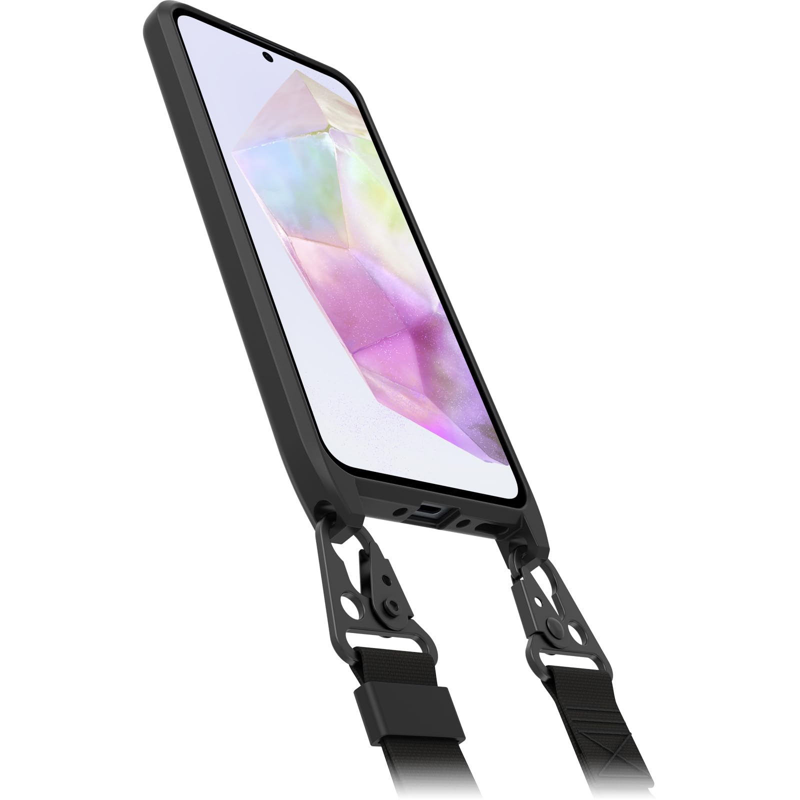 OtterBox Cover React Lanyard per Samsung Galaxy A35 5G, resistente a shock con cordino a collana, adattabile e intercambiabile, testata a norme MIL STD 810G, Nero, Senza Retail Package