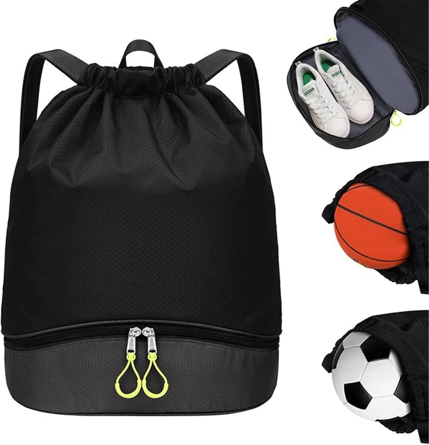 Bolsa De Natación Bolsas De Natación Bolsa De Deportes De Playa De Agua Seca Mochila Casual Femenina con Cordón con Bolsa De Zapatos, Black, One Size