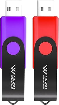 USB Flash Drive 64GB Memory Stick Thumb Drive Swivel Design Jump Drive, 2 Pack 64GB - Red Purple