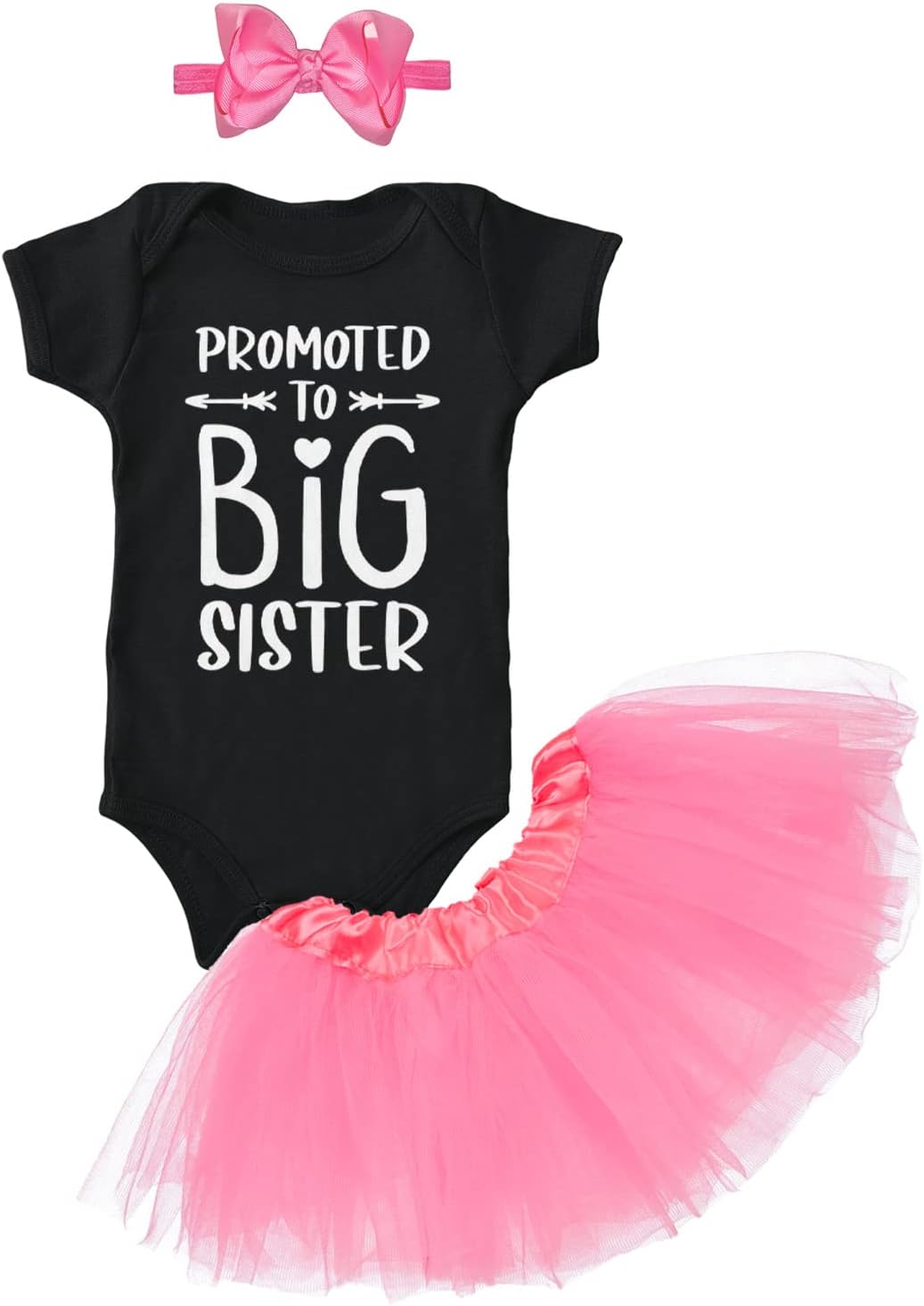 Haase Unlimited Promoted To Big Sister - Baby Announcement Baby Bodysuit + Tutu Skirt + Bow Headband Set