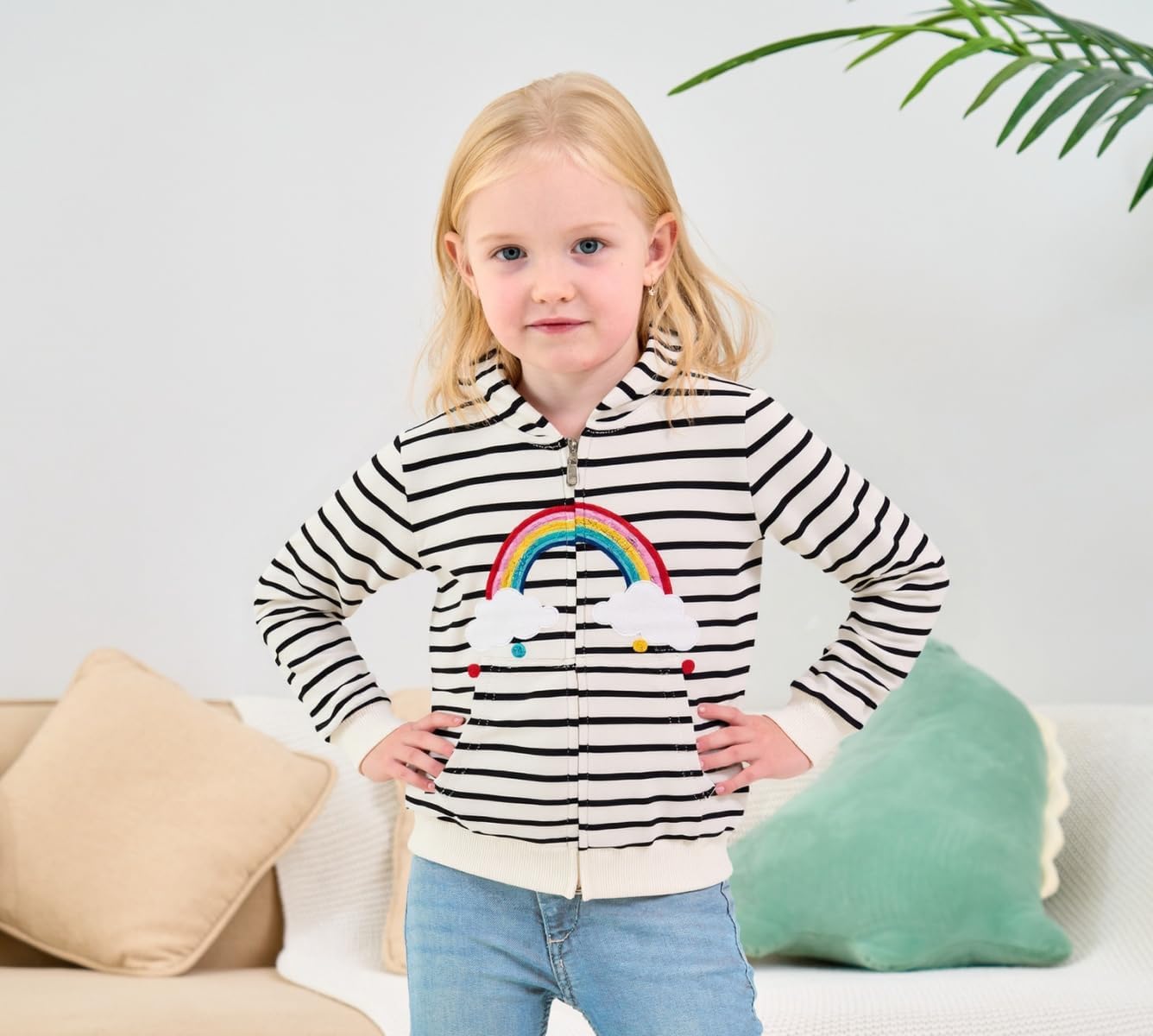 Little Girl Zip Up Hoodie Unicorn Rainbow Hooded Sweatshirt Back to School Jacket Pink Outerwear 6T - Image 2