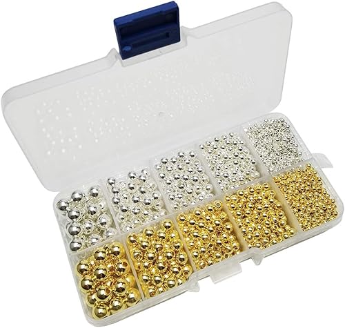 Libiline 1 caja redonda de plata y oro cuentas de scrapbooking para decoración de boda alrededor de 1600 piezas (redondo puro con agujero, mezcla)