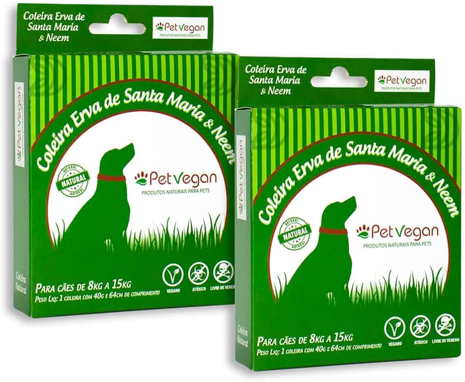 Kit 2un Coleira Antipulgas Anticarrapatos PetVegan Para Pets Cães ate 8kg a 15kg