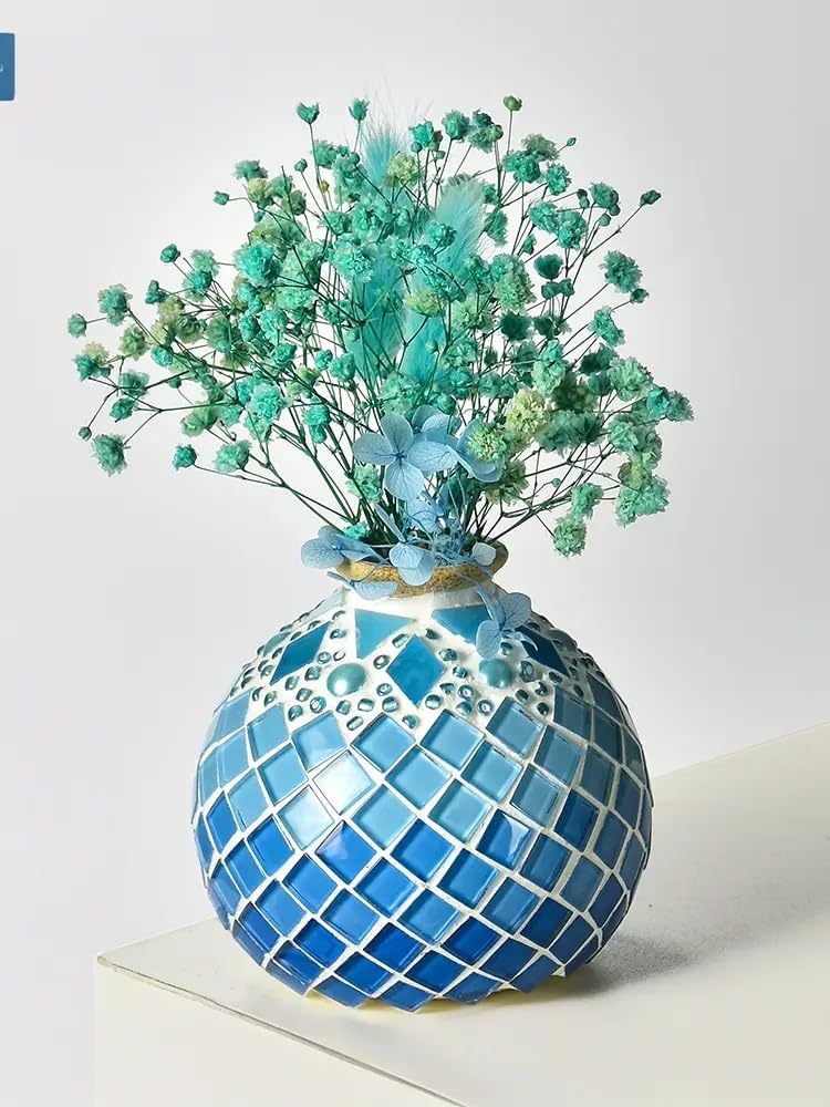 Mosaic Vase DIY Kit, DIY Mosaic Arts and Crafts Kit for Kids & Adults, Birthday Gifts Mother's Day Gift (Flower Not Included) (Short & Round, Golden Yellow)