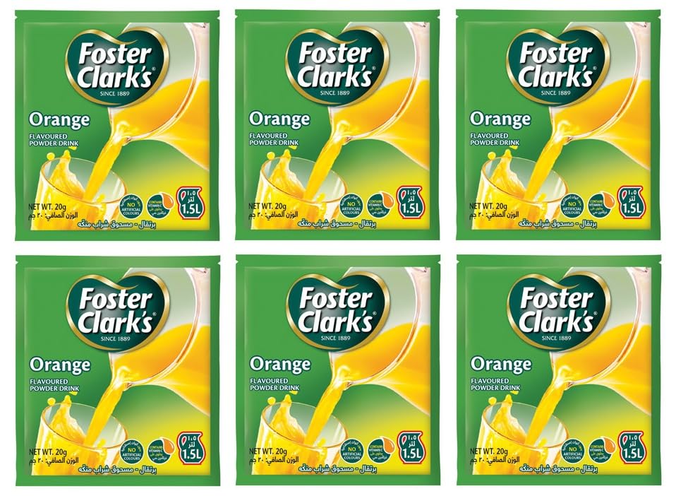 Foster Clarks Orange Flavoured Powder Drink Mix, 20g Sachets, Pack of 6, Makes 1.5L Each (Malta) Ramadan Special-image-28