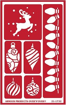 OverNOver Reusable Glass Etching Stencils Durable Self-Stick Designs for Glass, Mirrors, and Ceramics with Armour Etch Cream 5 x 8 Stencil Sheet - Christmas Ornaments 2