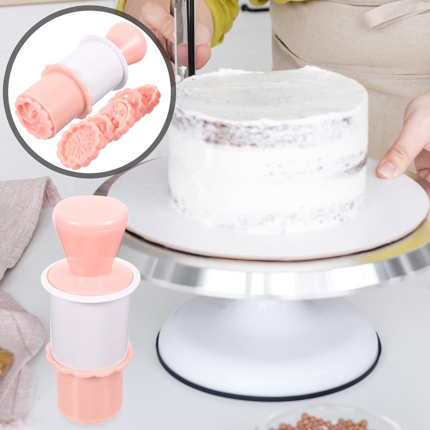 Pink ABS Cookie Press Mold DIY Reusable Hand Press for Party Kitchen